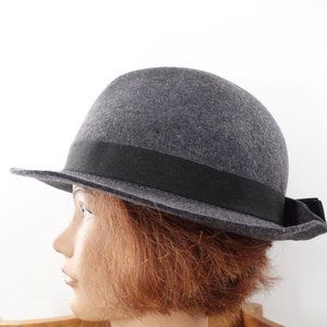 Stylish Gray Wool Fedora with Black Ribbon Bow